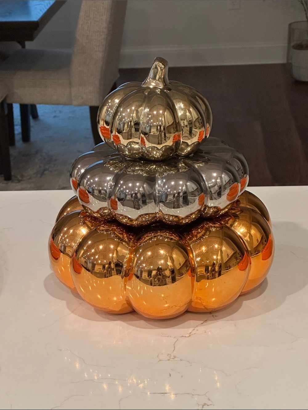 Stacked Metallic Pumpkin Holiday Décor - Gold, Silver Bronze/Orange Thanksgiving